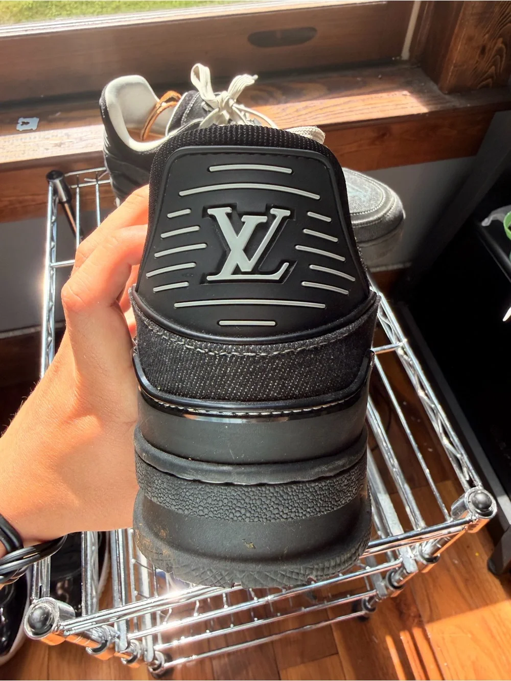 Louis Vuitton Men’s Black Denim Low-Top Sneakers with Cream Laces - Picture 3 of 8